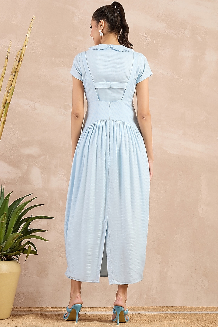 Sky Blue Herringbone Midi Vacation Dress With Shirt by First Resort by Ramola Bachchan at Pernia's Pop Up Shop