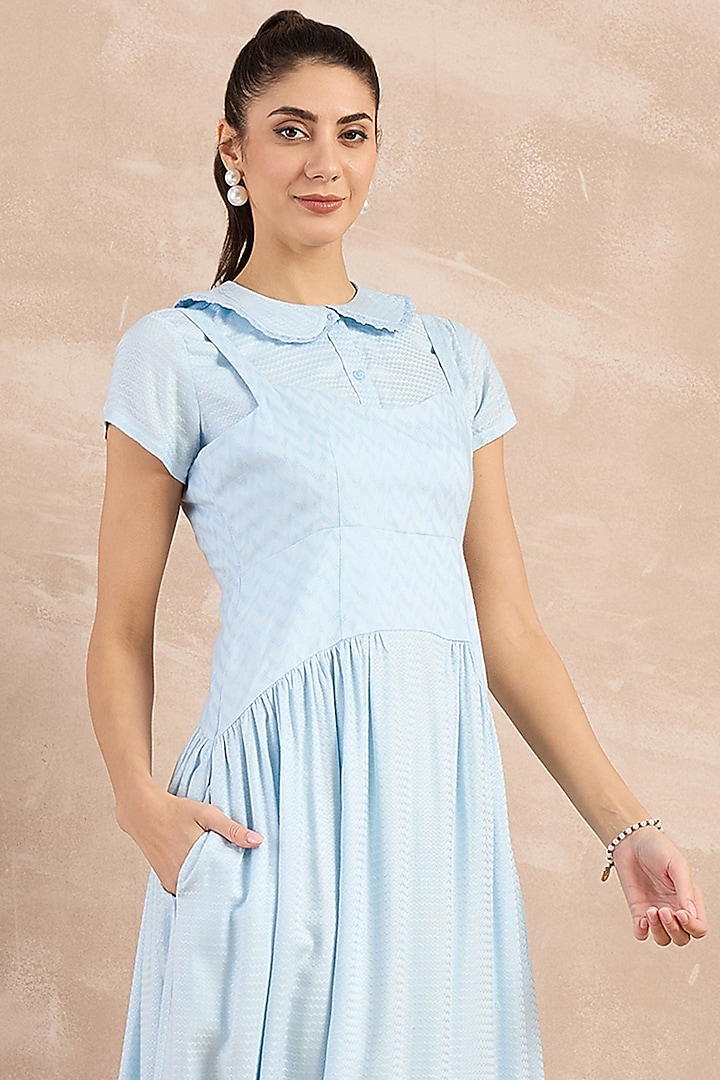 Sky Blue Herringbone Midi Vacation Dress With Shirt by First Resort by Ramola Bachchan at Pernia's Pop Up Shop