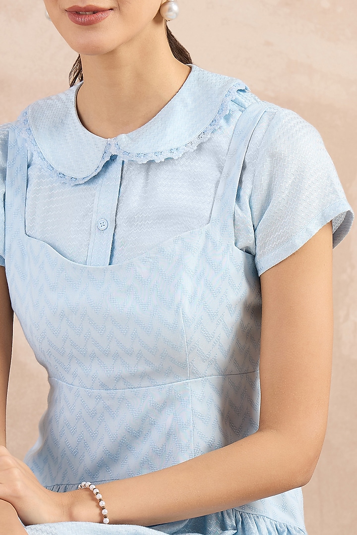 Sky Blue Herringbone Midi Vacation Dress With Shirt by First Resort by Ramola Bachchan at Pernia's Pop Up Shop