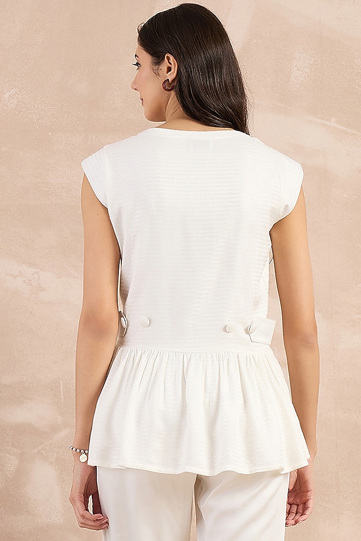 White Herringbone Peplum Silhouette Top by First Resort by Ramola Bachchan at Pernia's Pop Up Shop