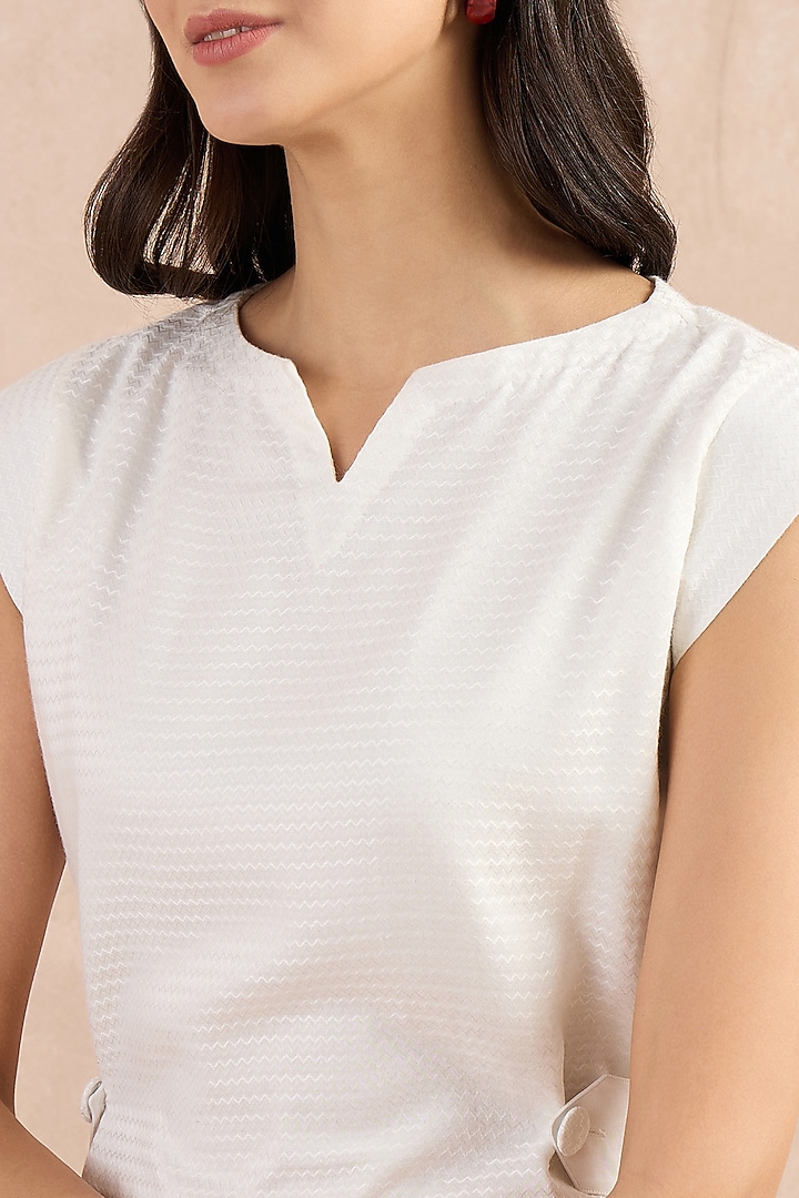 White Herringbone Peplum Silhouette Top by First Resort by Ramola Bachchan at Pernia's Pop Up Shop