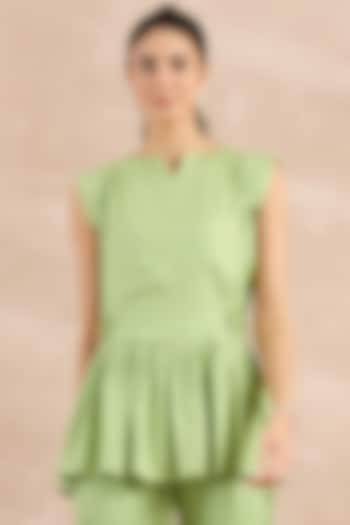 Mint Green Herringbone Peplum Silhouette Top by First Resort by Ramola Bachchan at Pernia's Pop Up Shop