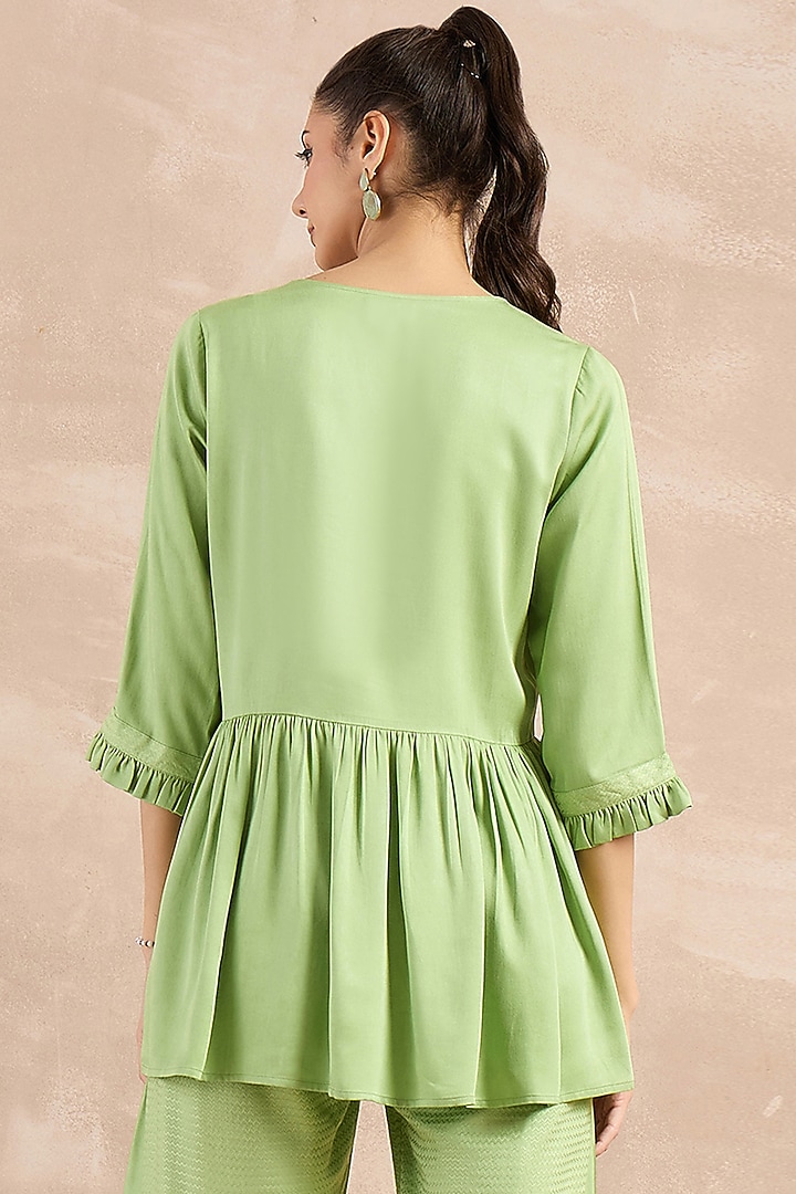 Mint Green Herringbone Frilled Peplum Top by First Resort by Ramola Bachchan at Pernia's Pop Up Shop