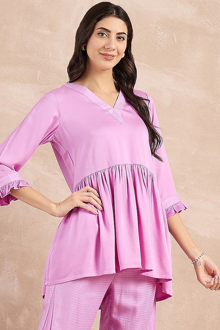 Purple Herringbone Frilled Peplum Top by First Resort by Ramola Bachchan at Pernia's Pop Up Shop