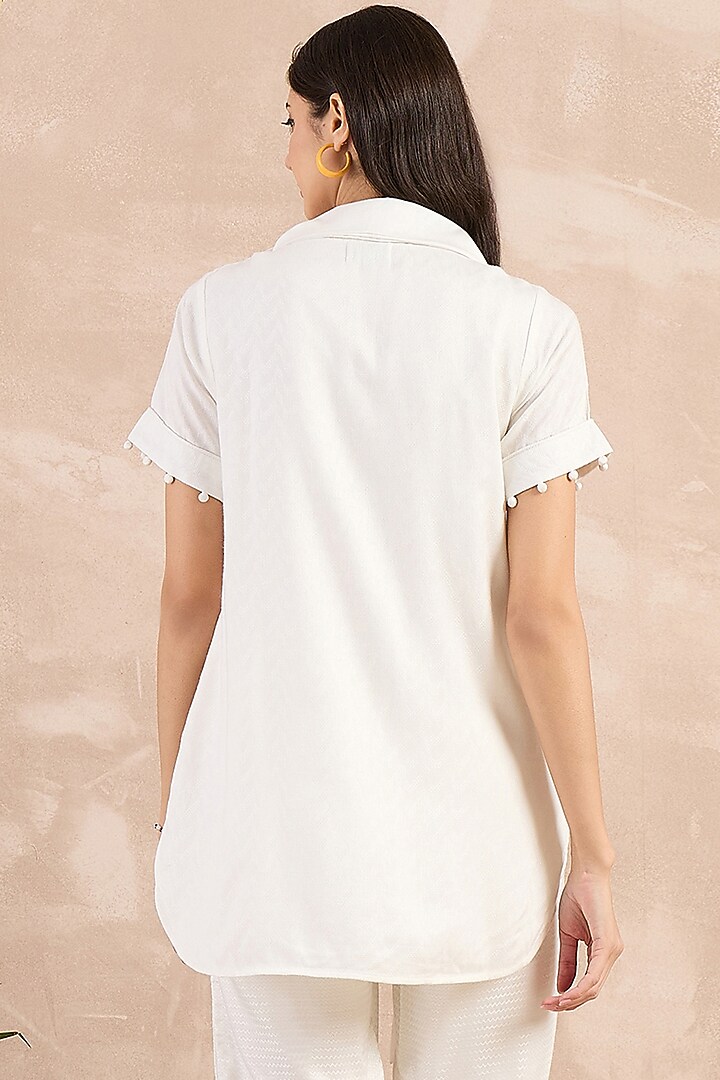 White Herringbone High-Low Top With Belt by First Resort by Ramola Bachchan at Pernia's Pop Up Shop