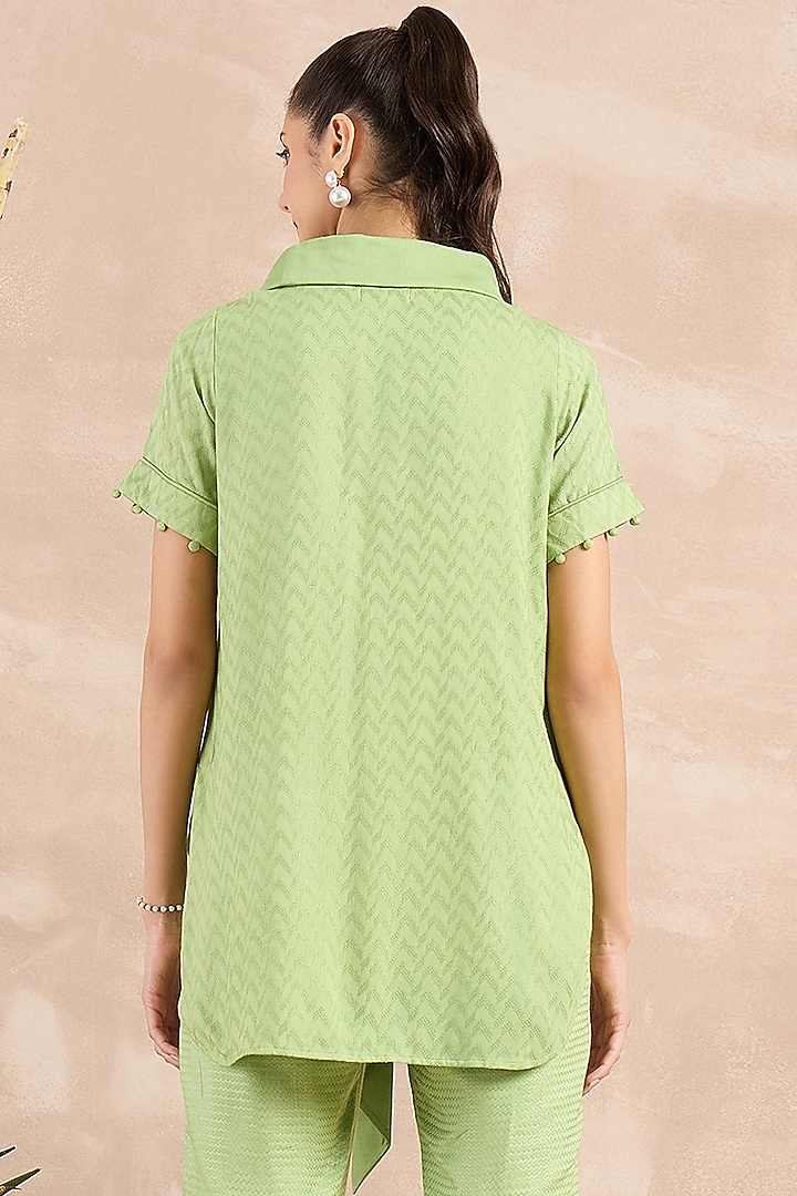 Mint Green Herringbone High-Low Top With Belt by First Resort by Ramola Bachchan at Pernia's Pop Up Shop
