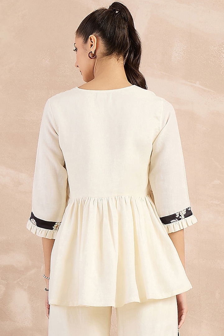 White Satin & Linen Printed Top by First Resort by Ramola Bachchan at Pernia's Pop Up Shop