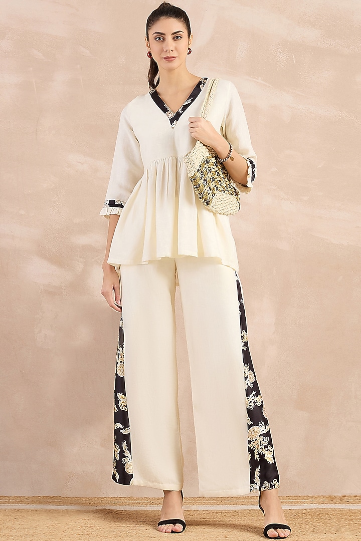 White Satin & Linen Printed Top by First Resort by Ramola Bachchan at Pernia's Pop Up Shop