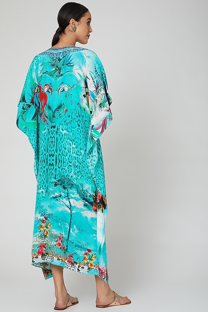 Sky Blue Printed Kaftan by First Resort by Ramola Bachchan at Pernia's Pop Up Shop