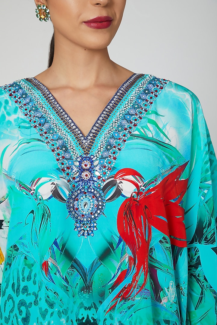 Sky Blue Printed Kaftan by First Resort by Ramola Bachchan at Pernia's Pop Up Shop