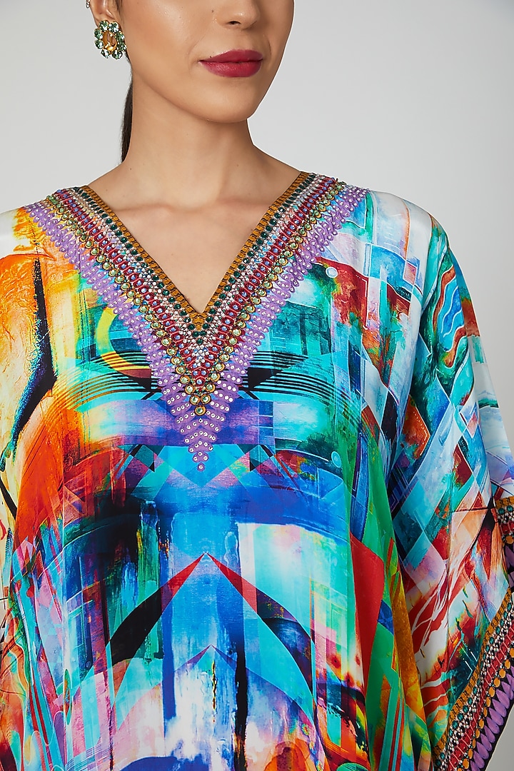 Sky Blue Abstract Printed Kaftan by First Resort by Ramola Bachchan at Pernia's Pop Up Shop