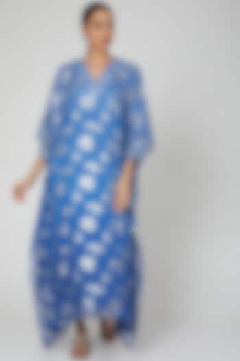 Cobalt Blue Mirror Embroidered Kaftan by First Resort by Ramola Bachchan