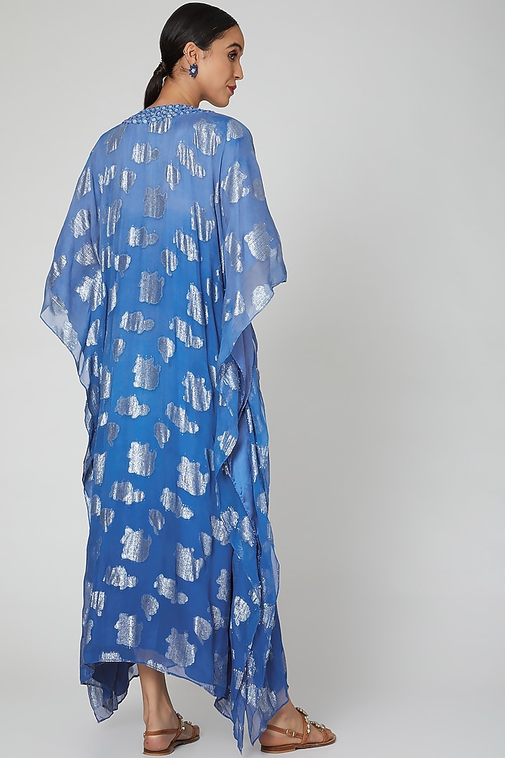 Cobalt Blue Mirror Embroidered Kaftan by First Resort by Ramola Bachchan at Pernia's Pop Up Shop
