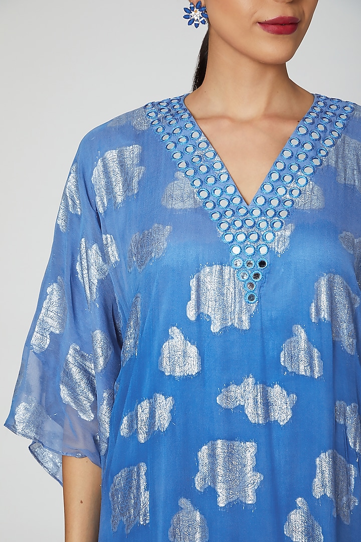 Cobalt Blue Mirror Embroidered Kaftan by First Resort by Ramola Bachchan at Pernia's Pop Up Shop