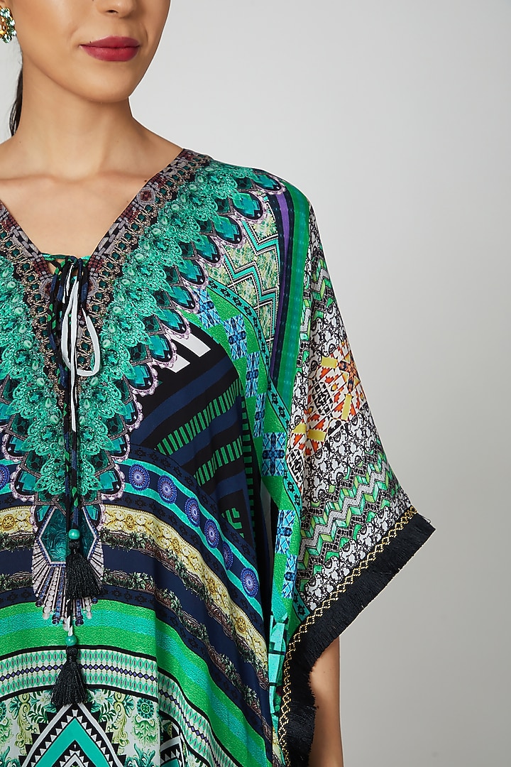 Emerald Green Printed Kaftan by First Resort by Ramola Bachchan at Pernia's Pop Up Shop