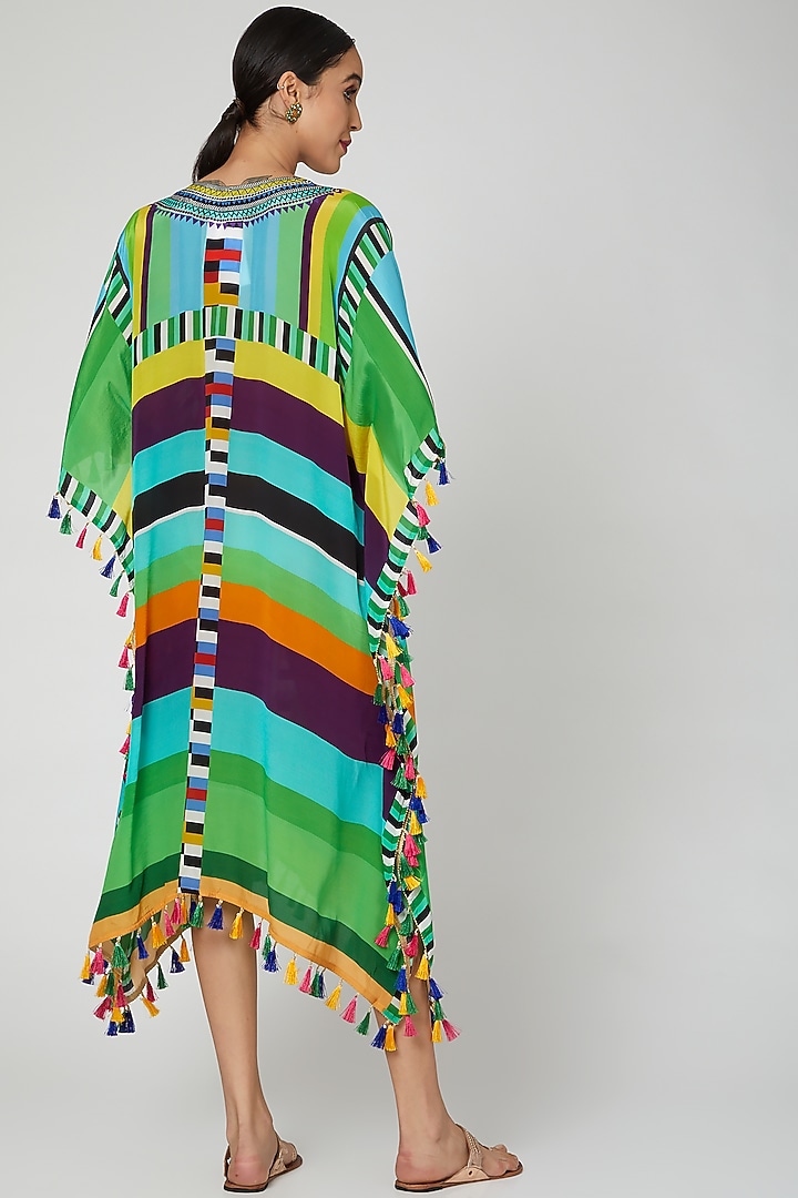 Sky Blue Geometric Printed Kaftan by First Resort by Ramola Bachchan at Pernia's Pop Up Shop