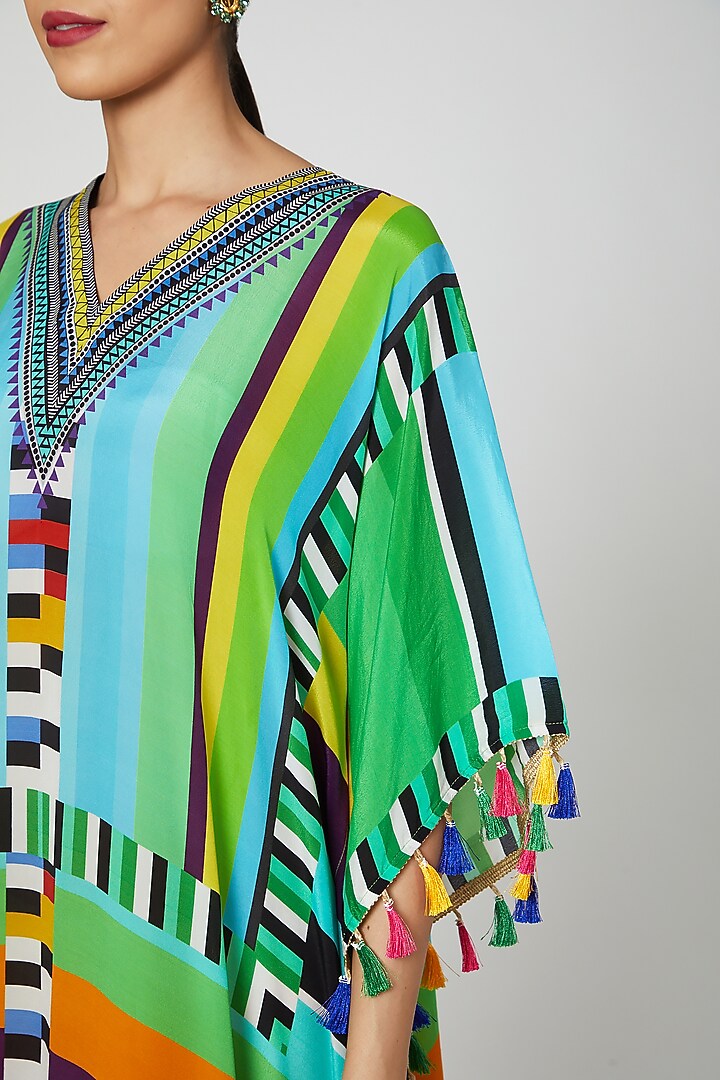 Sky Blue Geometric Printed Kaftan by First Resort by Ramola Bachchan at Pernia's Pop Up Shop