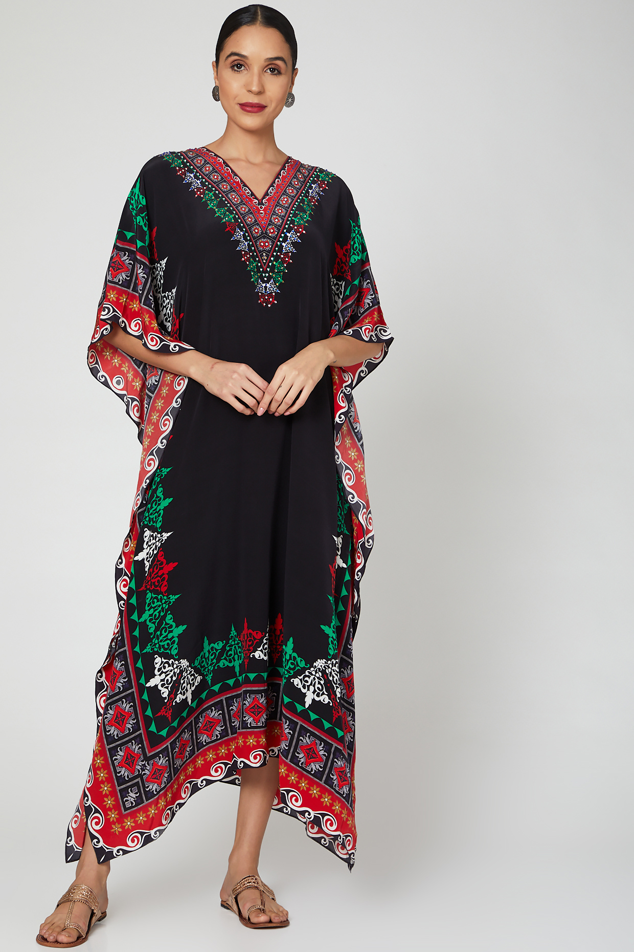 Black Digital Printed Kaftan by First Resort by Ramola Bachchan at Pernia's Pop Up Shop