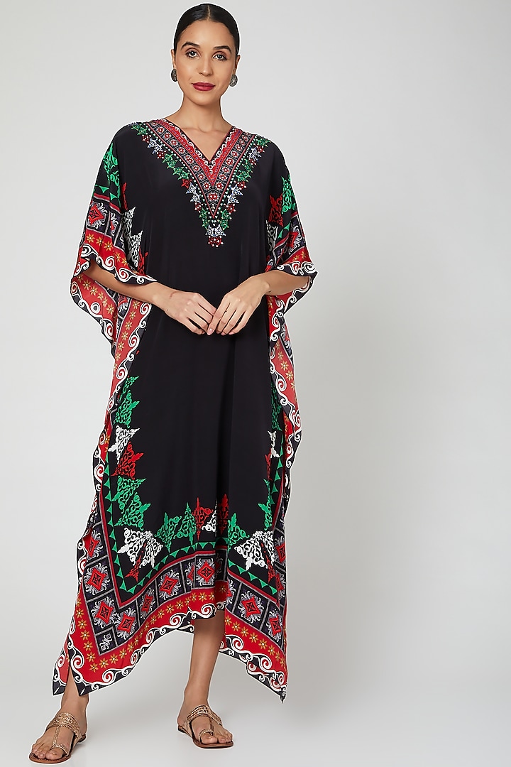 Black Digital Printed Kaftan by First Resort by Ramola Bachchan at Pernia's Pop Up Shop