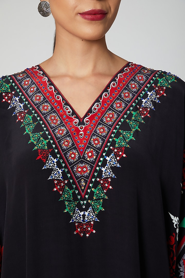 Black Digital Printed Kaftan by First Resort by Ramola Bachchan at Pernia's Pop Up Shop