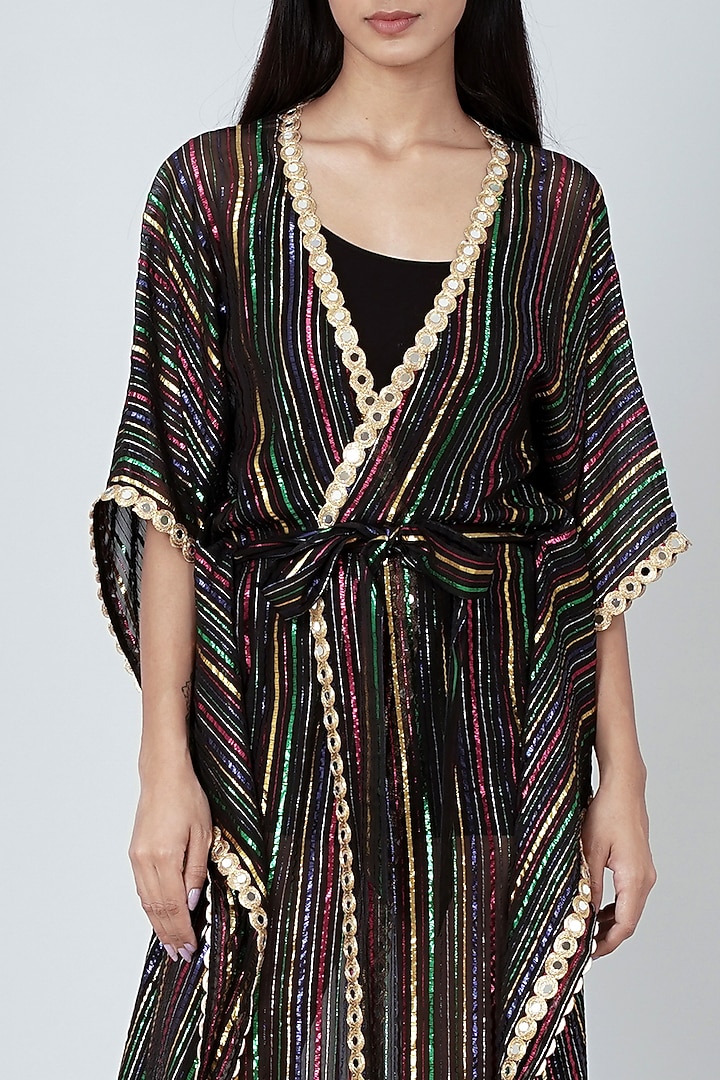 Black & Gold Cover-Up With Mirror Lace Work by First Resort by Ramola Bachchan at Pernia's Pop Up Shop