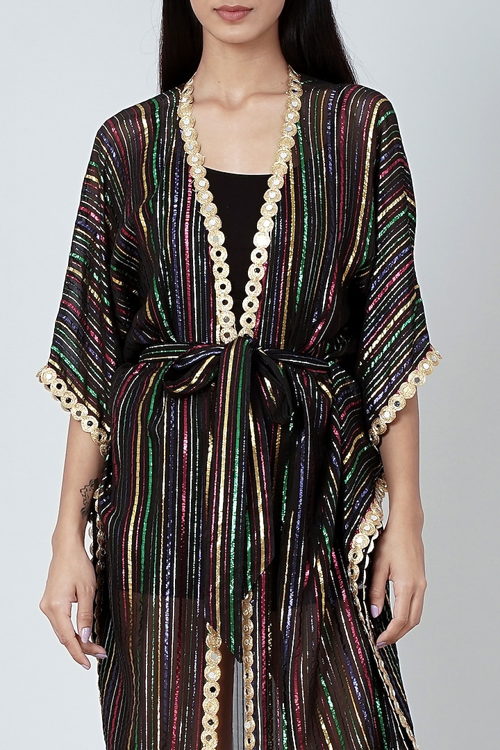 Gold & Black Cover-Up With Mirror Lace Work by First Resort by Ramola Bachchan at Pernia's Pop Up Shop