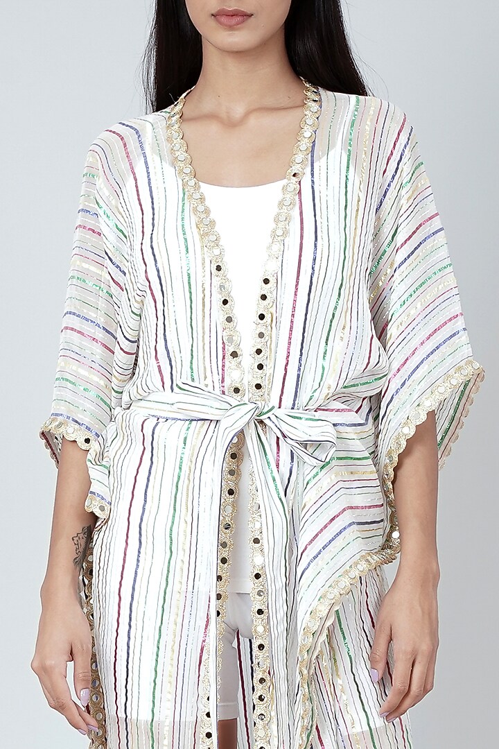 Gold & White Cover-Up With Mirror Lace Work by First Resort by Ramola Bachchan at Pernia's Pop Up Shop