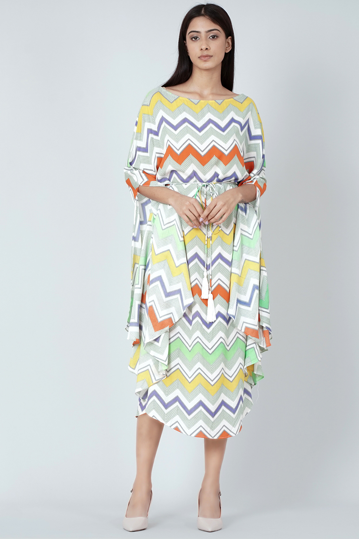 Multi-Colored Printed Midi Summer Dress by First Resort by Ramola Bachchan at Pernia's Pop Up Shop