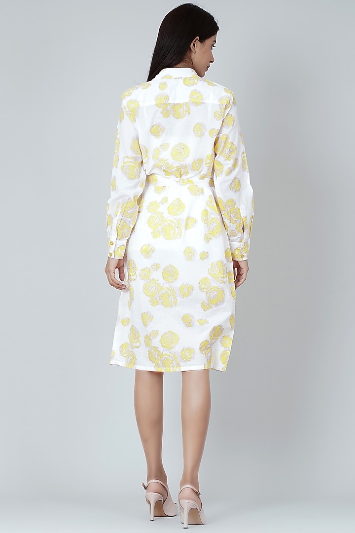 White & Yellow Embellished Summer Shirt Dress by First Resort by Ramola Bachchan at Pernia's Pop Up Shop