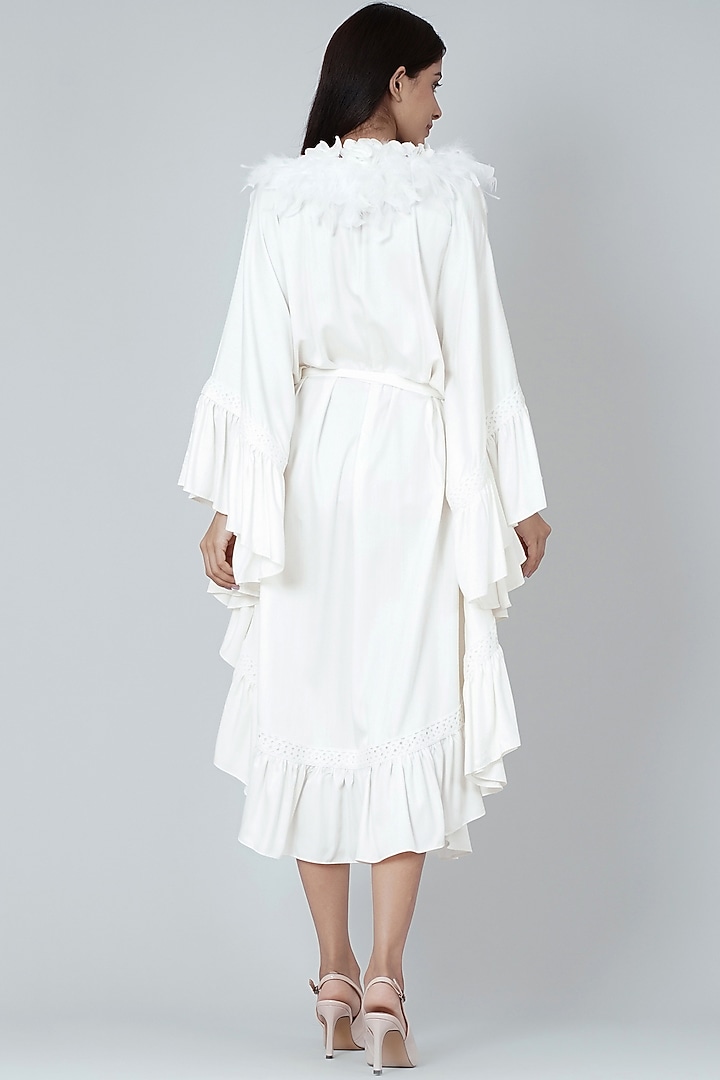 White Modal Satin Ruffled Maxi Summer Dress by First Resort by Ramola Bachchan at Pernia's Pop Up Shop