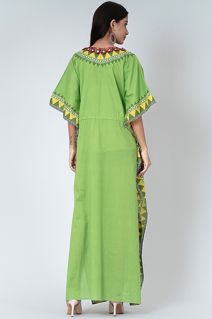 Mint Green & Yellow Tribal Printed Kaftan by First Resort by Ramola Bachchan at Pernia's Pop Up Shop