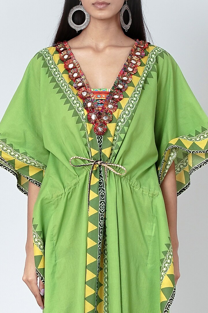 Mint Green & Yellow Tribal Printed Kaftan by First Resort by Ramola Bachchan at Pernia's Pop Up Shop
