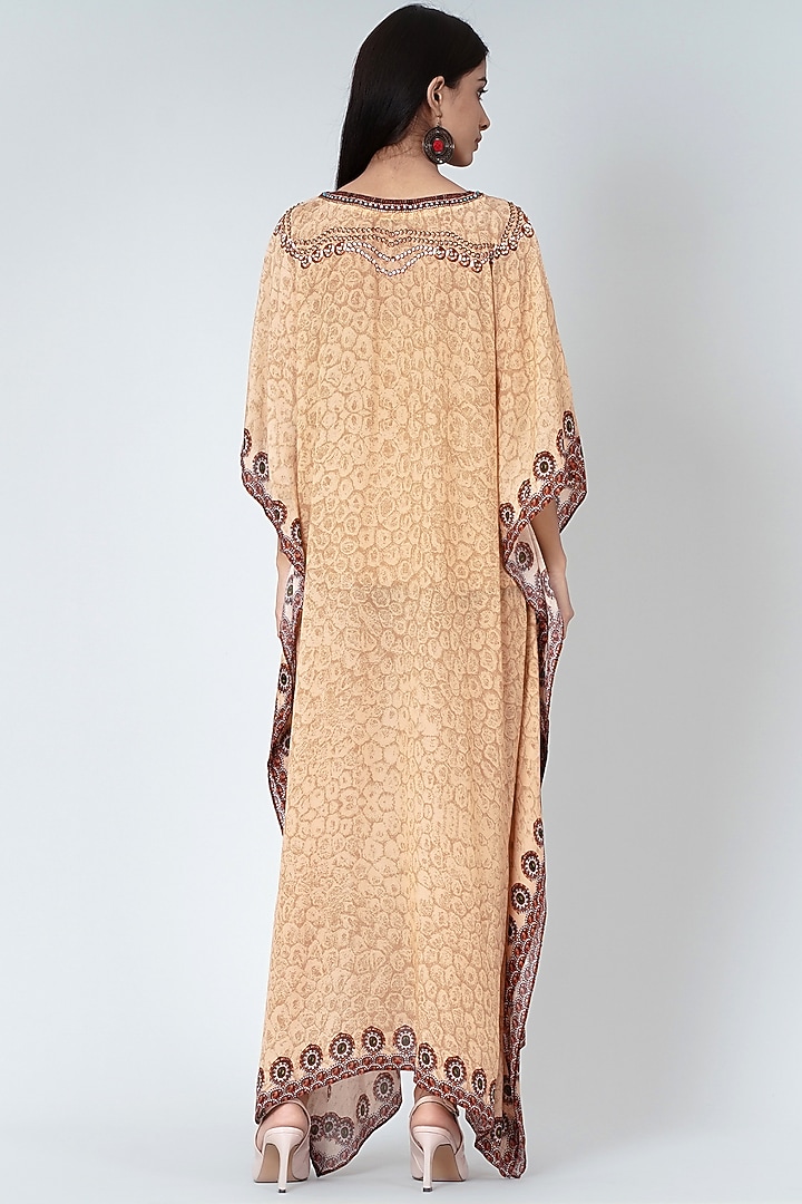 Beige & Copper Viscose Crepe Kaftan by First Resort by Ramola Bachchan at Pernia's Pop Up Shop