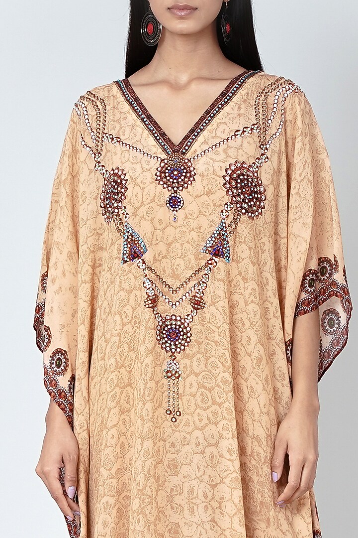 Beige & Copper Viscose Crepe Kaftan by First Resort by Ramola Bachchan at Pernia's Pop Up Shop