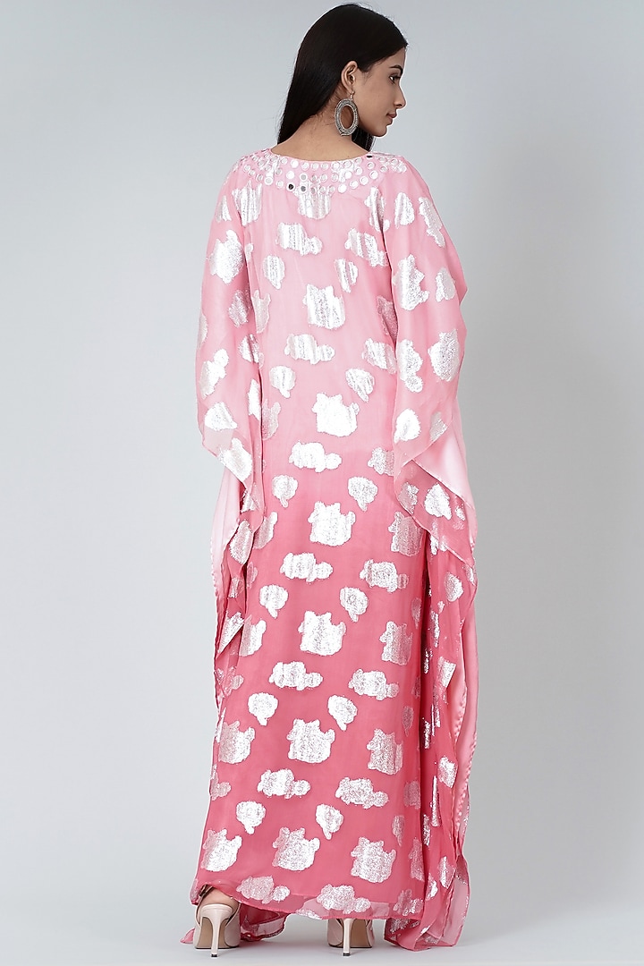 Rose Pink & Silver Ombre Viscose Georgette Kaftan by First Resort by Ramola Bachchan at Pernia's Pop Up Shop