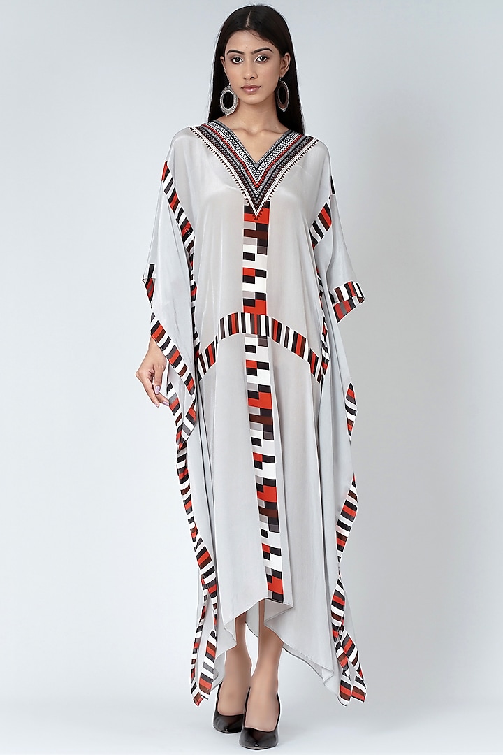 Grey & Black Geometric Printed Kaftan by First Resort by Ramola Bachchan