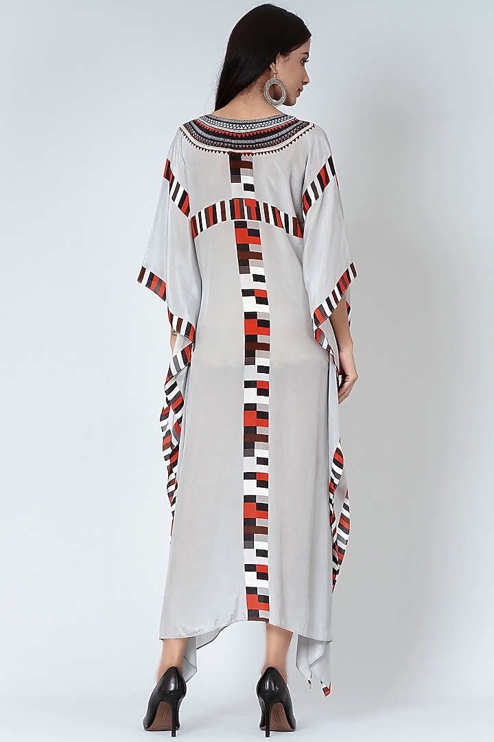 Grey & Black Geometric Printed Kaftan by First Resort by Ramola Bachchan at Pernia's Pop Up Shop