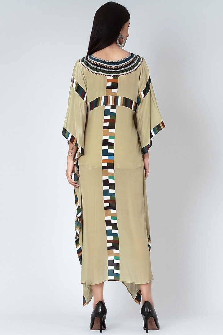 Olive Green & Black Geometric Printed Kaftan by First Resort by Ramola Bachchan at Pernia's Pop Up Shop