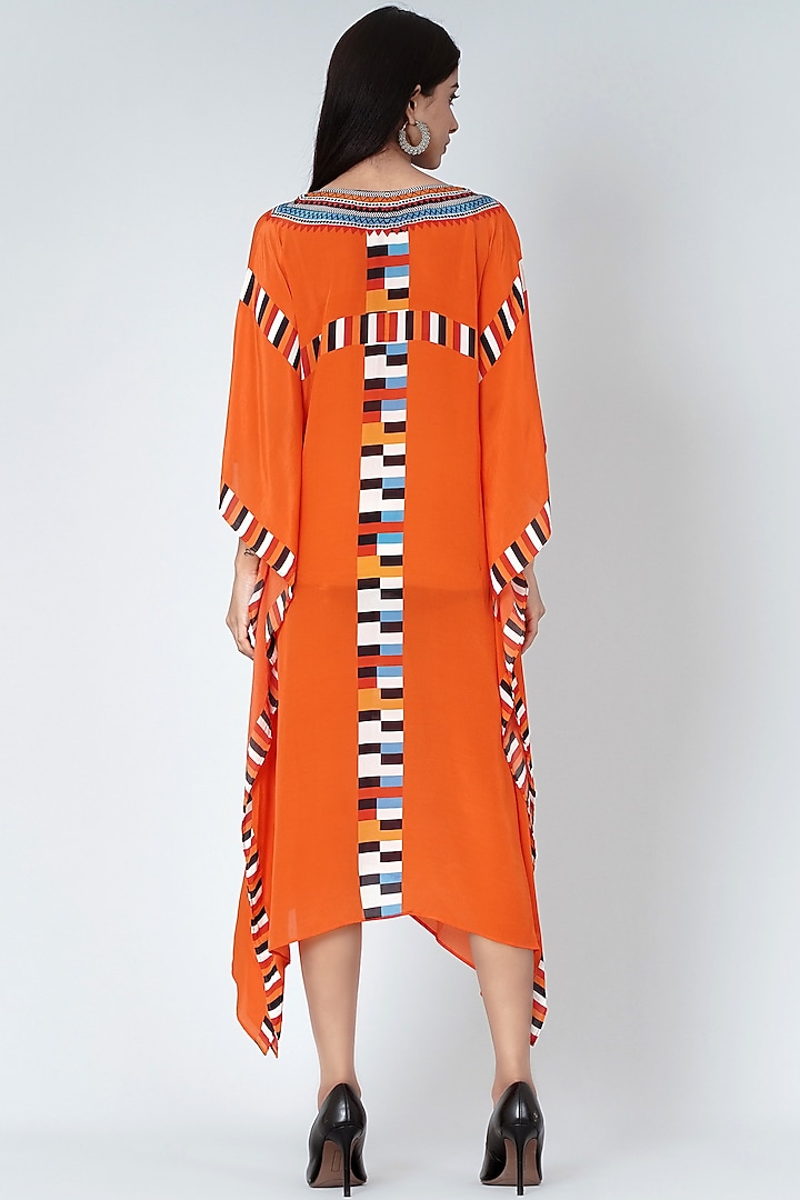 Orange & White Geometric Printed Kaftan by First Resort by Ramola Bachchan at Pernia's Pop Up Shop