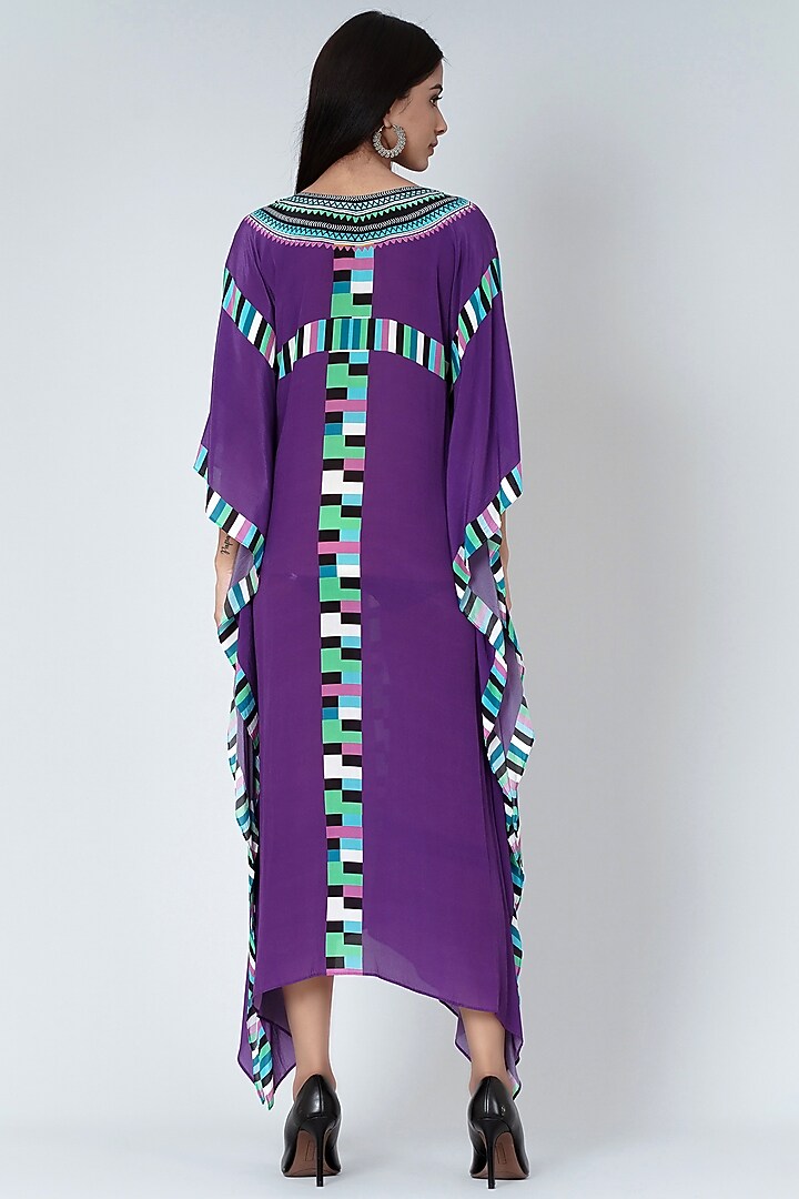 Purple & Turquoise Geometric Printed Kaftan by First Resort by Ramola Bachchan at Pernia's Pop Up Shop
