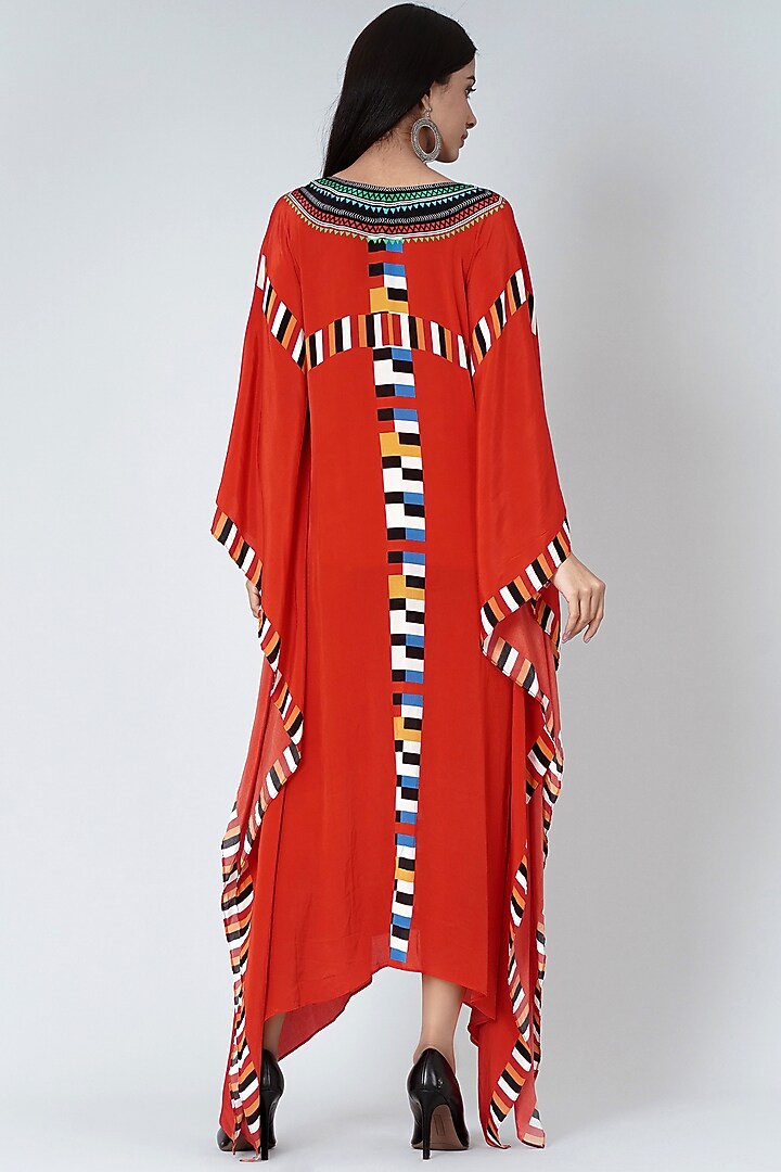 Red & White Geometric Printed Kaftan by First Resort by Ramola Bachchan at Pernia's Pop Up Shop