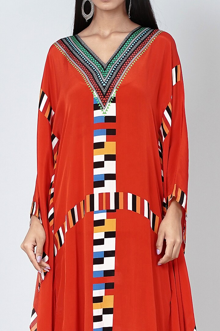 Red & White Geometric Printed Kaftan by First Resort by Ramola Bachchan at Pernia's Pop Up Shop