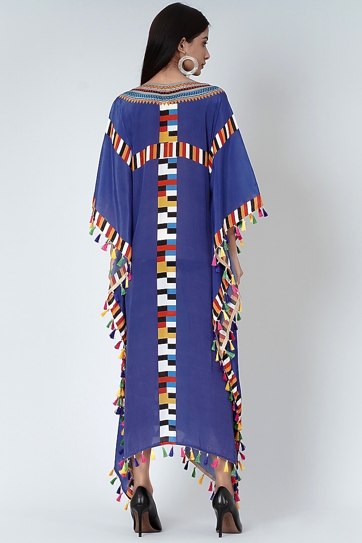 Cobalt Blue & Red Printed Kaftan by First Resort by Ramola Bachchan at Pernia's Pop Up Shop