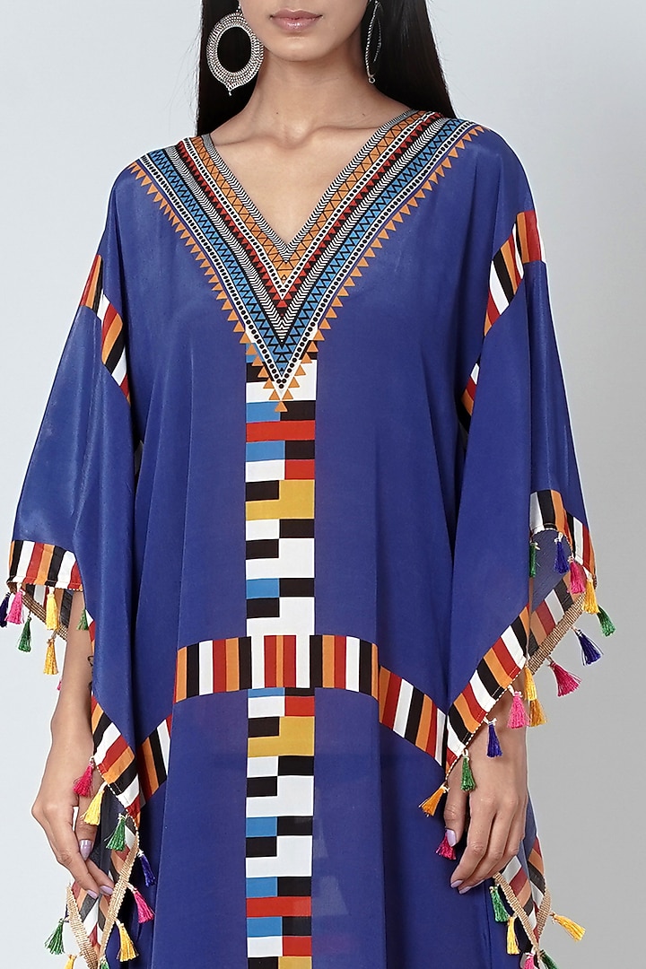 Cobalt Blue & Red Printed Kaftan by First Resort by Ramola Bachchan at Pernia's Pop Up Shop