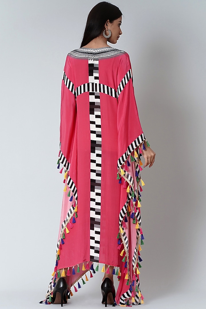 Pink & White Geometric Printed Kaftan by First Resort by Ramola Bachchan at Pernia's Pop Up Shop