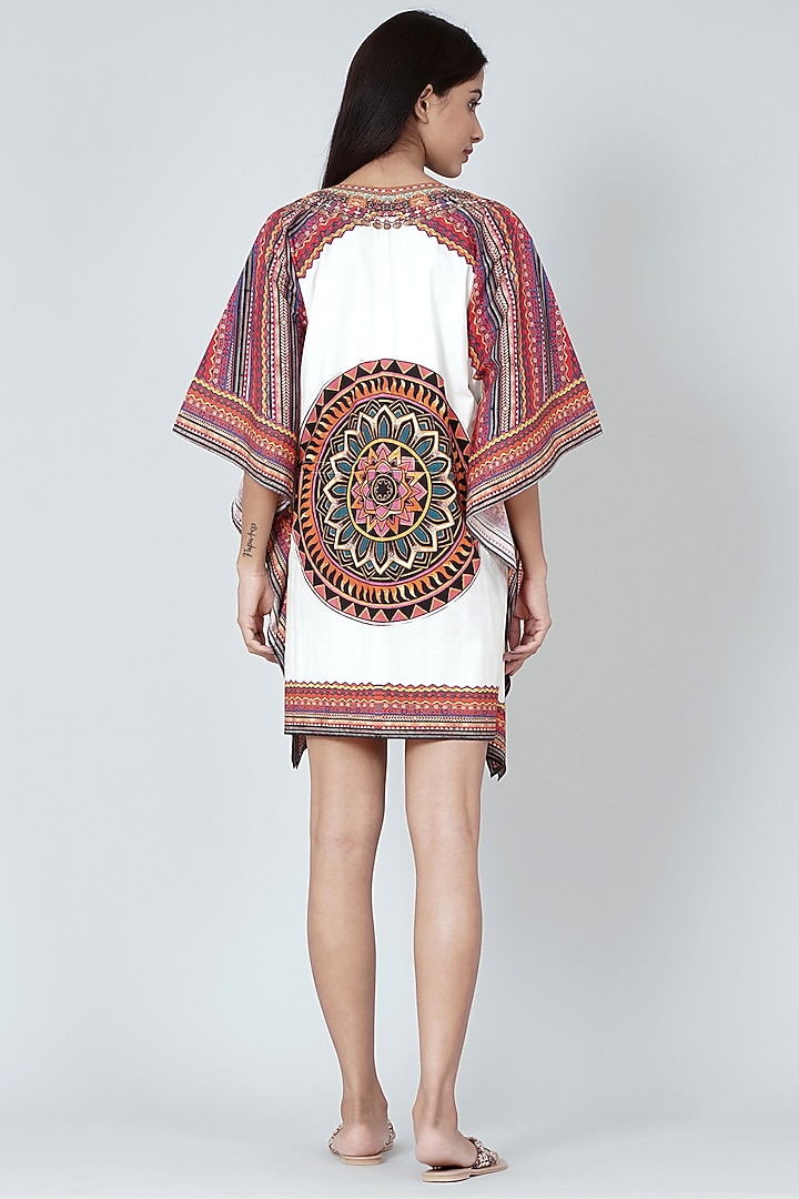 White & Red Tribal Printed Kaftan Top by First Resort by Ramola Bachchan at Pernia's Pop Up Shop