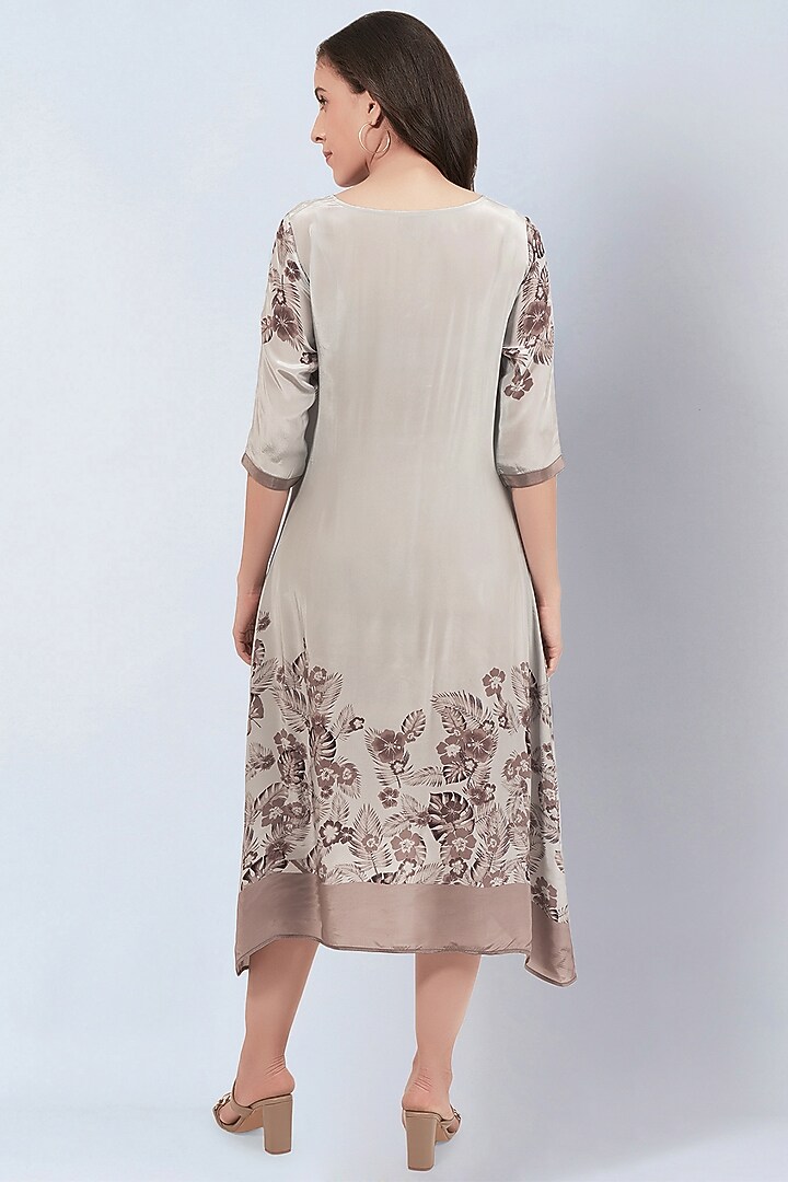 Beige & Grey Viscose Crepe Floral Printed Kaftan Summer Dress by First Resort by Ramola Bachchan at Pernia's Pop Up Shop