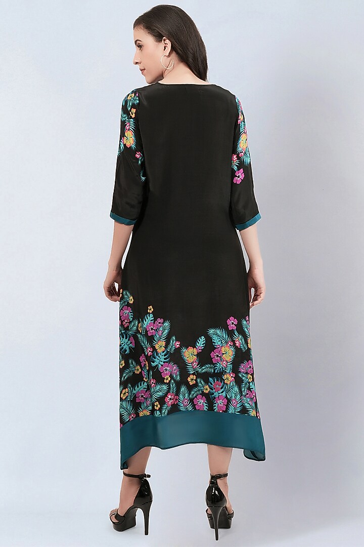 Black Viscose Crepe Floral Printed Kaftan Summer Dress by First Resort by Ramola Bachchan at Pernia's Pop Up Shop