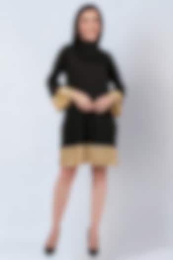 Black Cotton Satin Knee-Length Dress by First Resort by Ramola Bachchan