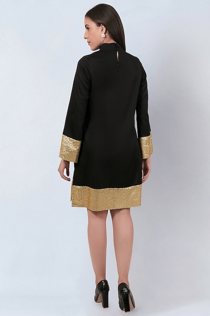 Black Cotton Satin Knee-Length Summer Dress by First Resort by Ramola Bachchan at Pernia's Pop Up Shop